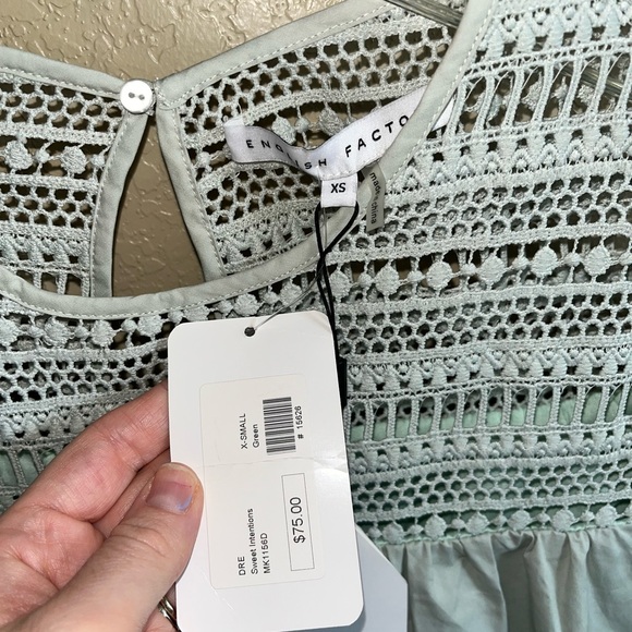 English Factory Lace Detail Mini Dress XS — Sage Poplin - Picture 8 of 15